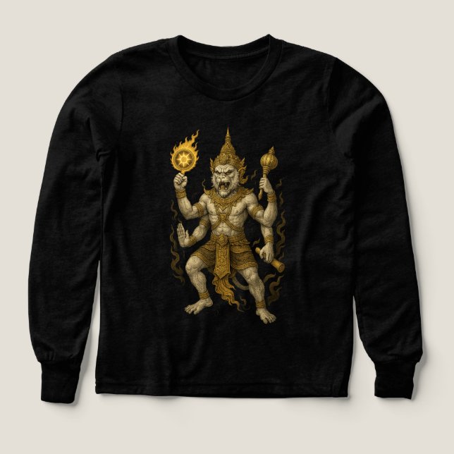 Hanuman Thai Temple T-Shirt – Mythical Warrior Str Tri-Blend Shirts (Design Front)