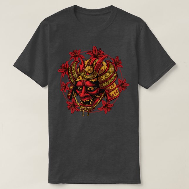 Hanya Samurai Oni Mask, Demon Art Face Harajuku Ae T-Shirt (Design Front)
