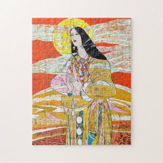 Hao Ping 'Pray' praying oriental lady abstract art Jigsaw Puzzle