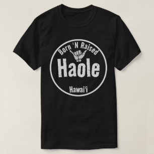 HAOLE BORN 'N RAISED TRIBAL SHAKA HAWAII - Wht T-Shirt