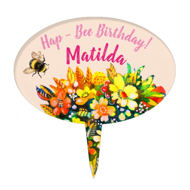 Hap - Bee Birthday Cake Topper (Front)