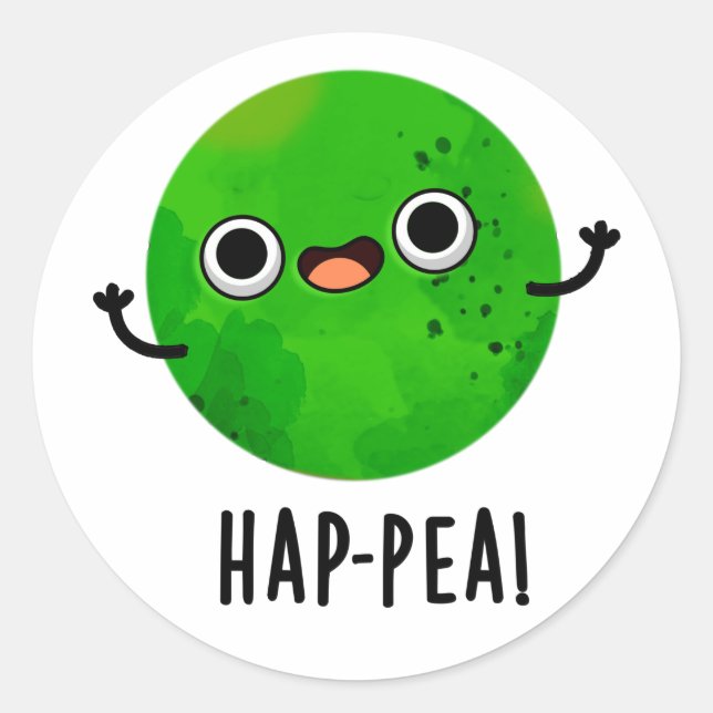 Hap-pea Funny Happy Pea Pun Classic Round Sticker (Front)