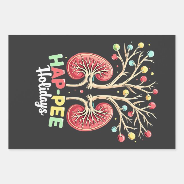 Hap-Pee Holidays Dialysis Kidney Awareness Xmas Wrapping Paper Sheets (Front)