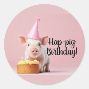 Hap-pig Birthday! Classic Round Sticker