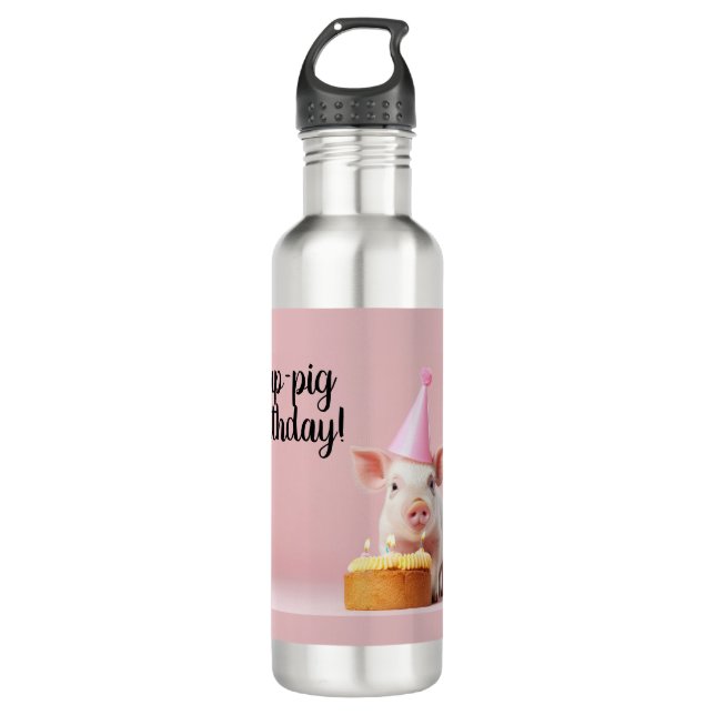 Hap-pig Birthday! Stainless Steel Water Bottle (Front)
