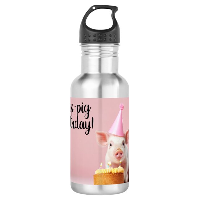 Hap-pig Birthday! Stainless Steel Water Bottle (Front)