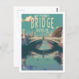 Ha'penny Bridge Dublin Vintage Famous Travel Place Postcard