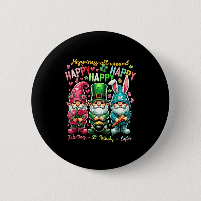 Hapness Allaround Gnome Happy Valentine St Patrick Button (Front)