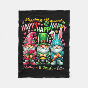 Hapness Allaround Gnome Happy Valentine St Patrick Fleece Blanket
