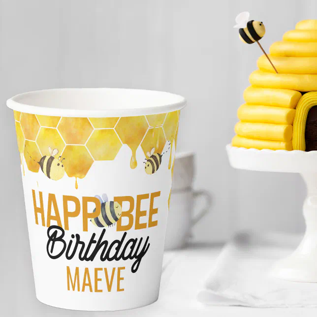 Happ-Bee Birthday Bee Theme Kids Party Paper Cups | Zazzle