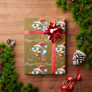 Happ-BEE Christmas Happy Bees Tree Gift Wrapping Paper