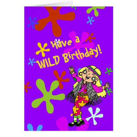 Happie Hippie Flower CHild Birthday Card (Front)