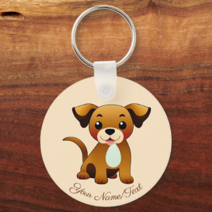 Happier, brown dog, sitting - keychain