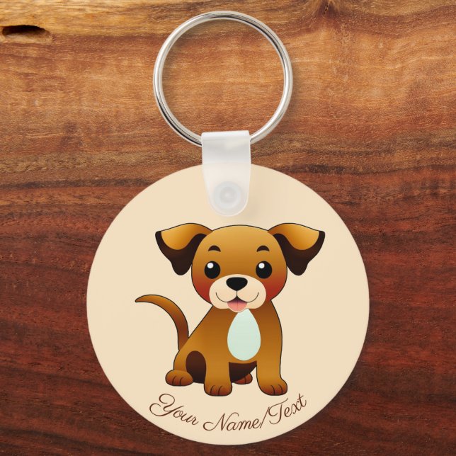 Happier, brown dog, sitting - keychain (Front)