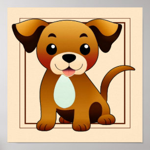 Happier, brown dog, sitting - poster
