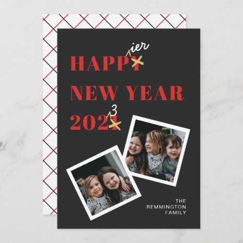 Happier New Year 2023 Black Photo Holiday Card