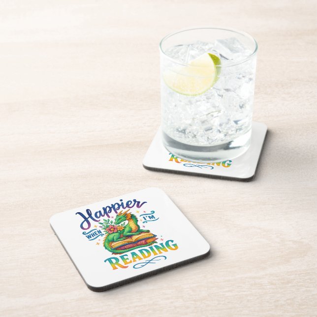 Happier When I'm Reading  Beverage Coaster (Right Side)