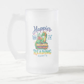 Happier When I'm Reading  Frosted Glass Beer Mug