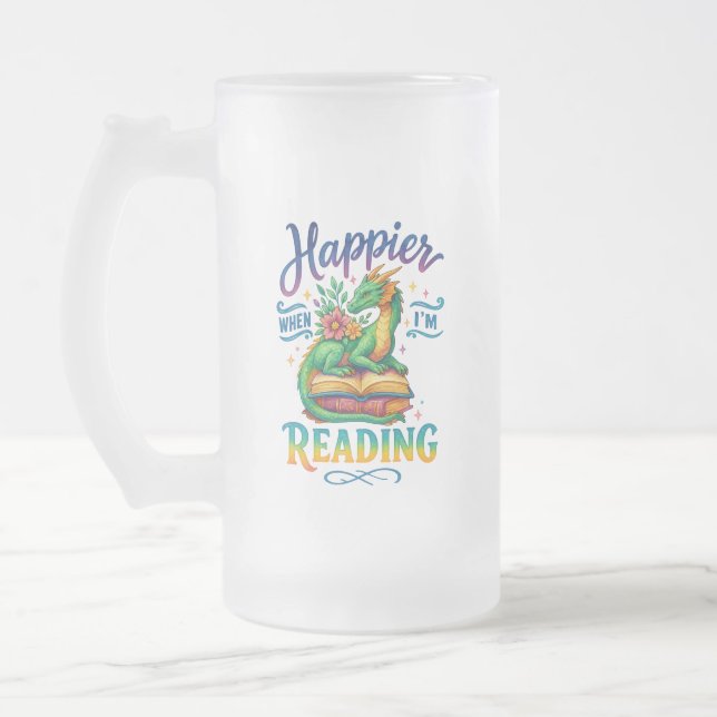 Happier When I'm Reading  Frosted Glass Beer Mug (Left)
