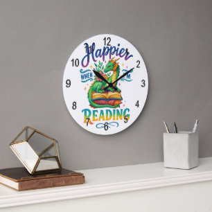 Happier When I'm Reading Large Clock