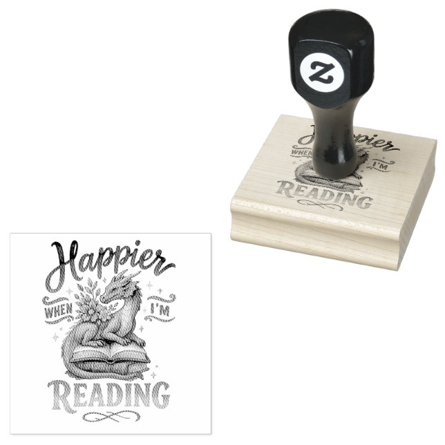 Happier When I'm Reading  Rubber Stamp (Stamped)
