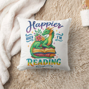 Happier When I'm Reading  Throw Pillow