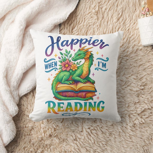 Happier When I'm Reading  Throw Pillow (Blanket)