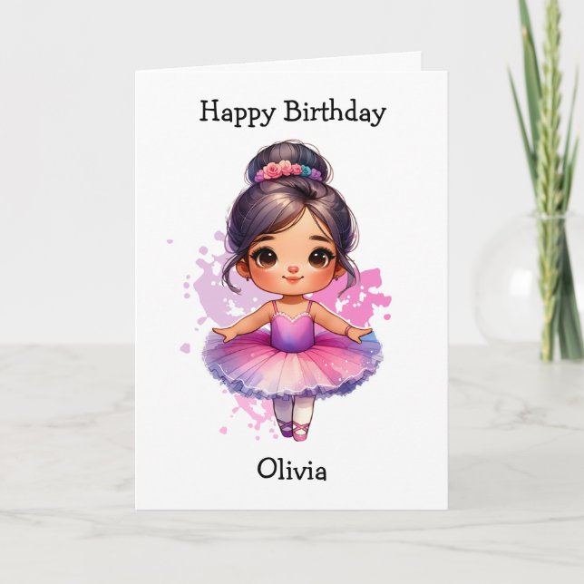 Happiest Birthday Ballerina Coloring Page Girl's Card (Front)