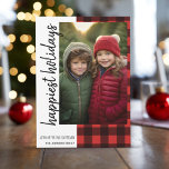 Happiest Christmas 1 Photo Red Black Buffalo Plaid Holiday Card<br><div class="desc">Use a vertical photo -- Make a unique and trendy Merry Christmas greeting with a rustic farmhouse plaid pattern on the back. If you need to move anything around,  click on the customize button to make changes.</div>