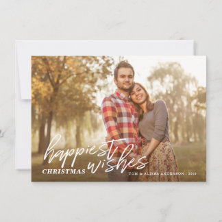 Happiest Christmas Handwritten White Script Photo Holiday Card