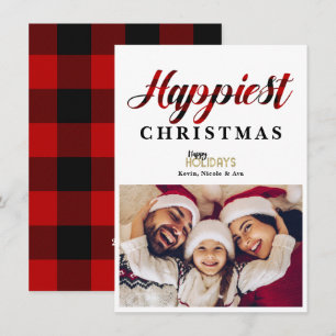 HAPPIEST Christmas Red Plaid Holiday Photo Card