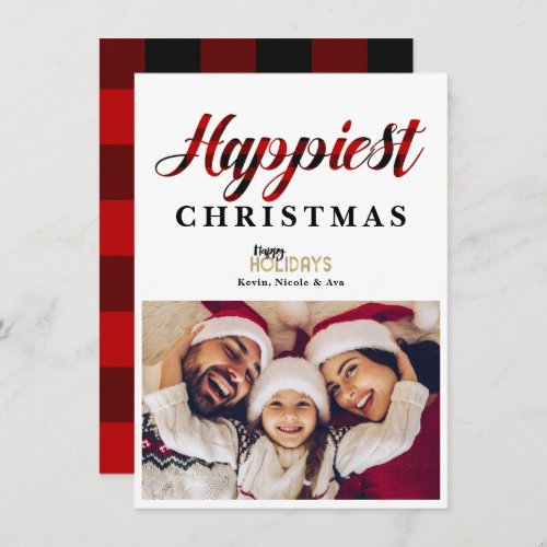 HAPPIEST Christmas Red Plaid Holiday Photo Card