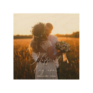 Happiest Day Ever Elegant Calligraphy Wedding  Wood Wall Art