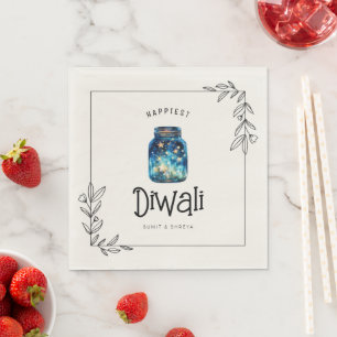 Happiest Diwali watercolour stars customisable Napkins