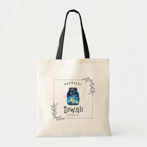 Happiest Diwali watercolour stars customisable Tote Bag