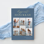 Happiest Hanukkah Elegant 6 Photo Collage Foil Holiday Card<br><div class="desc">Share cheer with these modern Hanukkah holiday cards featuring 6 of your favorite photos in a grid collage layout. "Happiest Hanukkah" appears at the top in gold foil hand lettered calligraphy and classic serif lettering on a dusty slate blue background. Personalize with your family name and the year at the...</div>