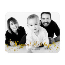 Happiest Holiday Gold Photo Holiday Card  Magnet