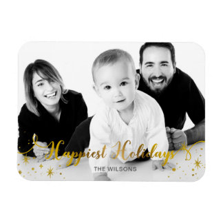 Happiest Holiday Gold Photo Holiday Card Magnet