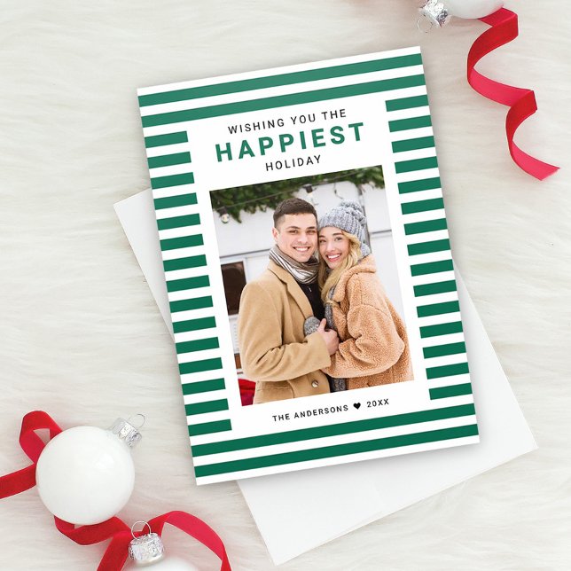 Happiest Holiday Striped Letterpress Photo Cards (Creator Uploaded)