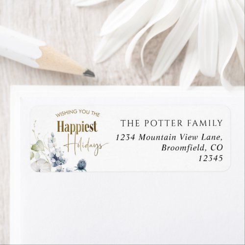 Happiest Holiday Winter Greenery Return Address Label