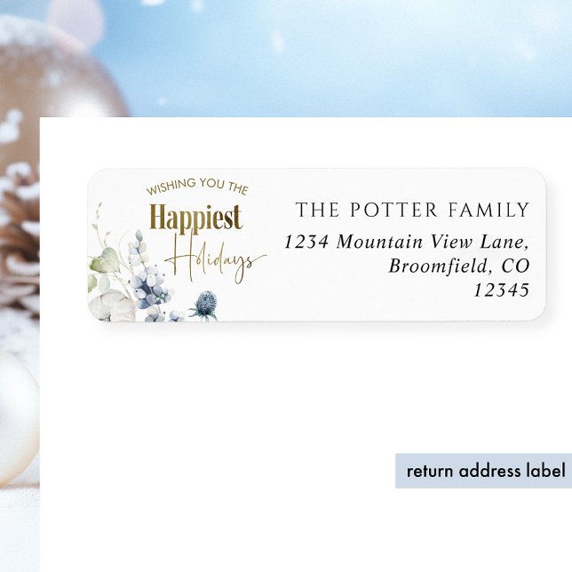 Happiest Holiday, Winter Greenery Return Address Label (Creator Uploaded)