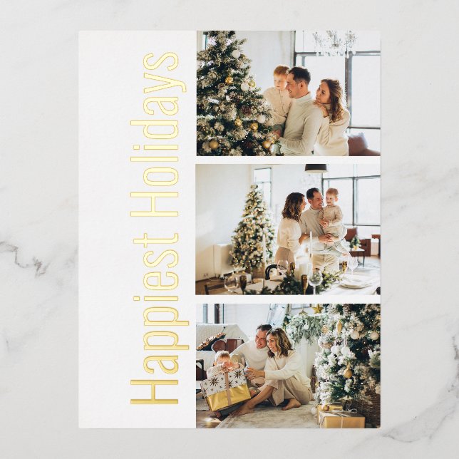 Happiest Holidays 3 Photo  Foil Holiday Postcard (Front)
