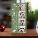 Happiest Holidays 4 Photo Collage Christmas Green Holiday Card<br><div class="desc">Use four square photos to create a unique and personal gift. Or you can keep the hipster puppy and make a trendy keepsake. If you need to adjust the pictures,  click on the customize tool to make changes.</div>