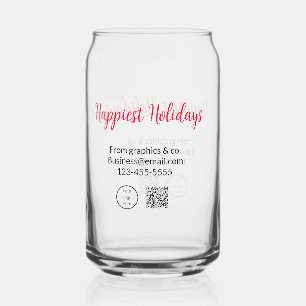 Happiest holidays add business logo name q r code can glass