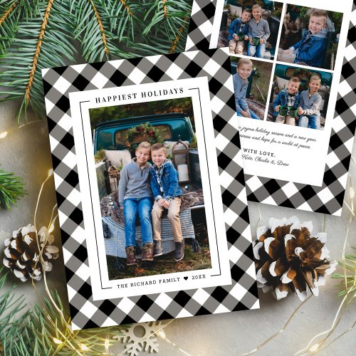 Happiest Holidays Black Buffalo Plaid Photo Holiday Card