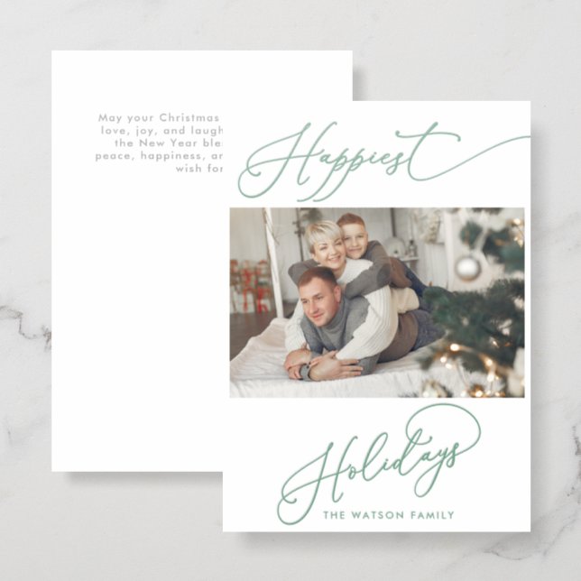 Happiest Holidays Calligraphy Christmas Holiday Letterpress Photo Cards (Front/Back)