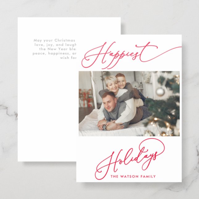 Happiest Holidays Calligraphy Christmas Holiday Letterpress Photo Cards (Front/Back)