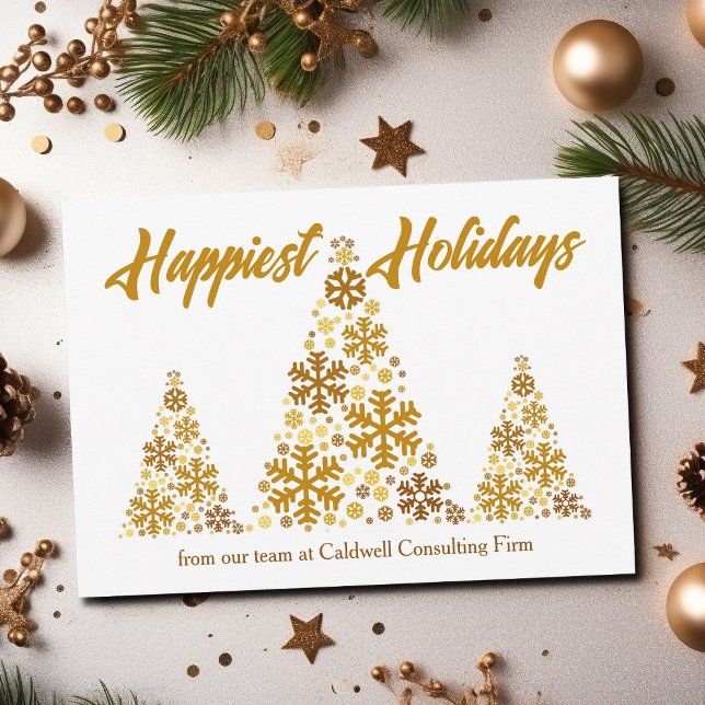 Happiest Holidays Chic Gold Christmas Tree Company Holiday Card (Creator Uploaded)