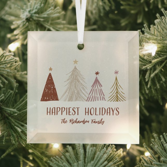 Happiest Holidays Christmas Holiday Trees Custom Glass Ornament (Insitu)