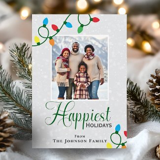 Happiest Holidays Christmas Lights Family Photo 